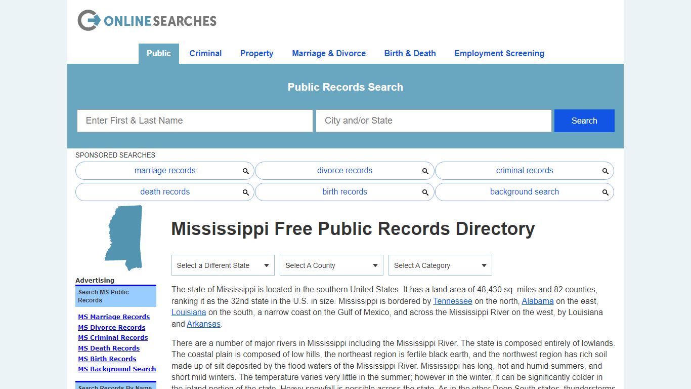 Mississippi Free Public Records Directory - OnlineSearches.com