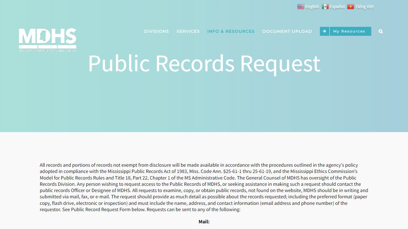 Public Records Request - Mississippi Department of Human Services