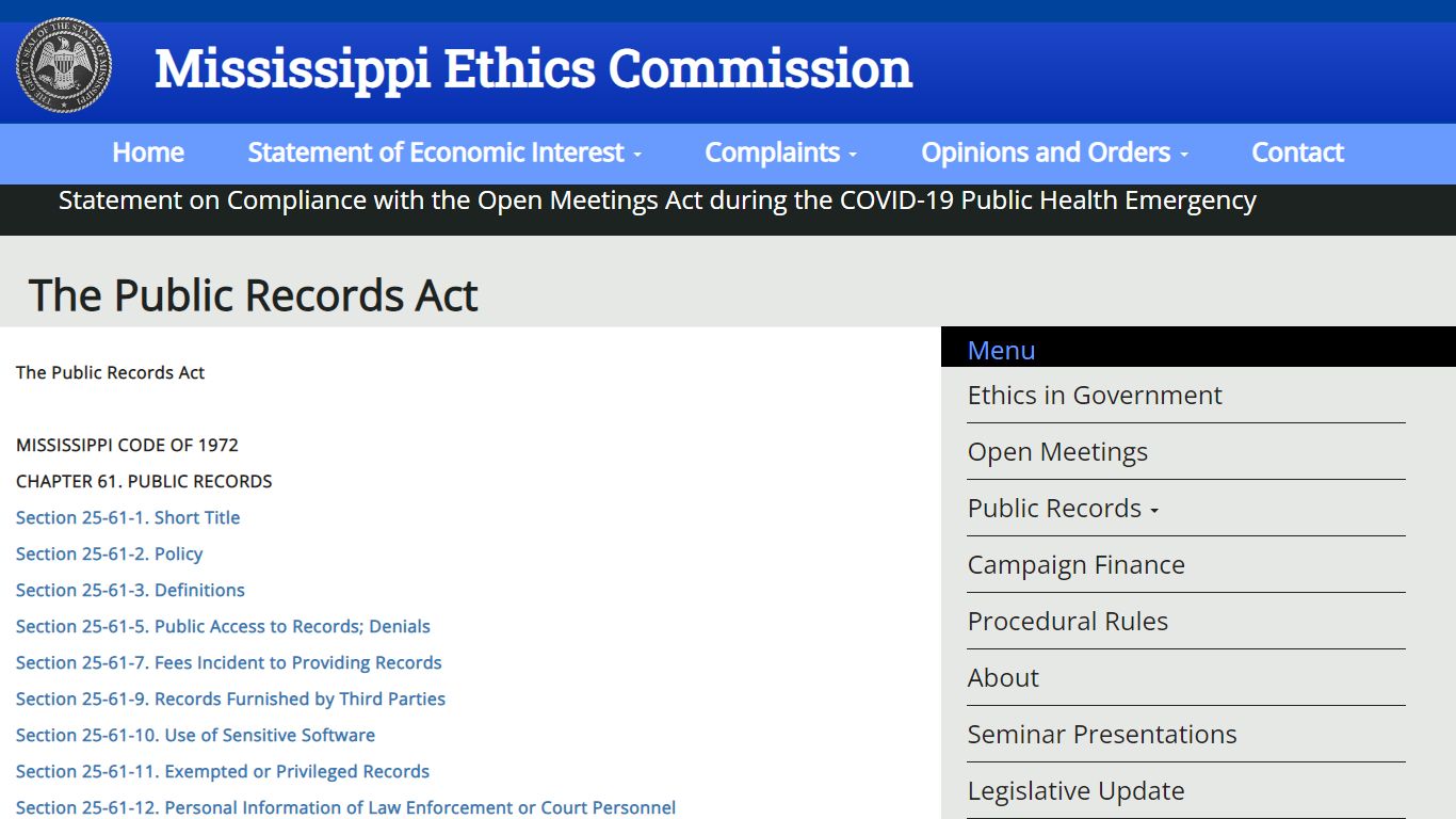 The Public Records Act | Mississippi Ethics Commission - MS