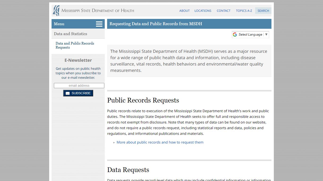 Data and Public Records Requests - Mississippi State Department of Health